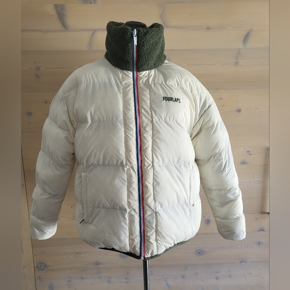 NWT FourLaps Polar Quilted Sherpa Jacket Reversible Unisex Medium Thyme/White - Picture 6 of 15